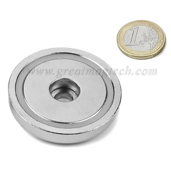 Neodymium Pot Magnets with cylindrical borehole for sale 